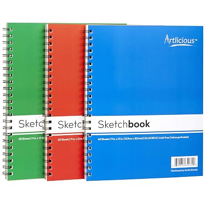 Artlicious 3 Sketch Pads 9 In X 12 In For Drawing Coloring Doodling 3 Sketch Books