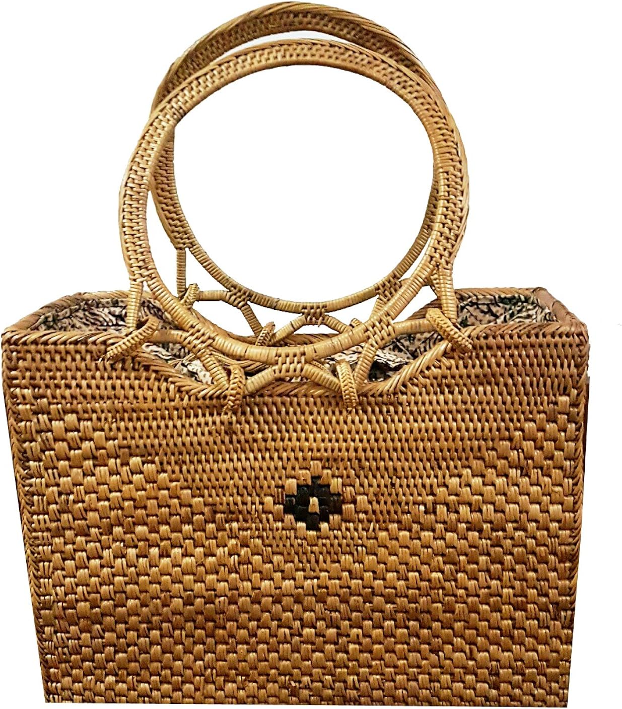 Rattan Nation Handwoven Ate Rattan Square Round Handle Handbag
