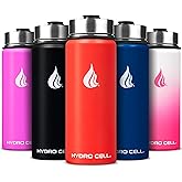 HYDRO CELL Stainless Steel Insulated Water Bottle w/Straw, 2 Lids Metal Vacuum Flask with Modern Leakproof Sport Straw Design (Mandarin 18oz)