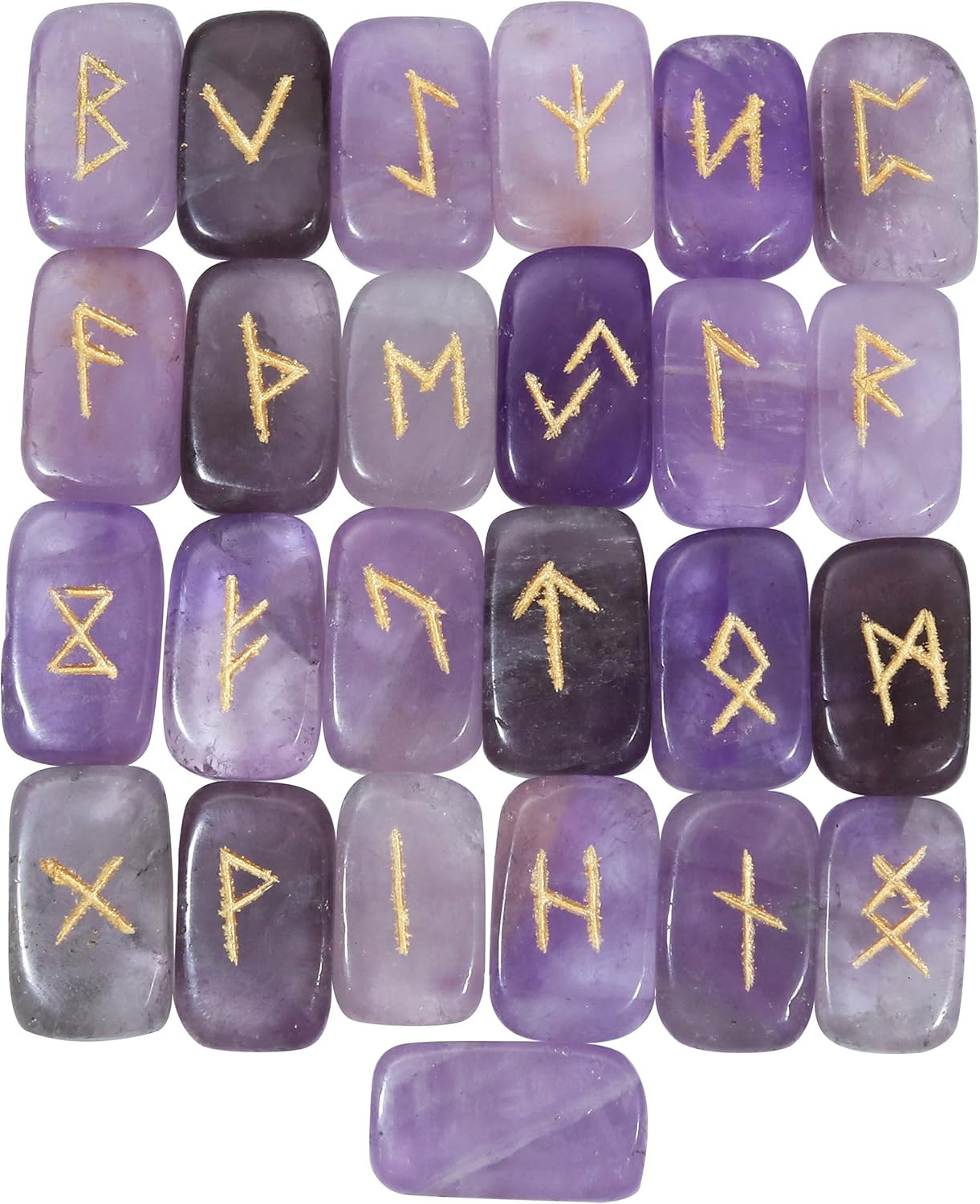 Indoor Fountains & Accessories - Crocon Amethyst Gemstone Runes with Elder Futhark Alphabet Engraved 25 pcs Rune Set Crystal Divination Healing Chakra Reiki Runes Stones Set Size : 20-25mm with Pouch & Rune brochure