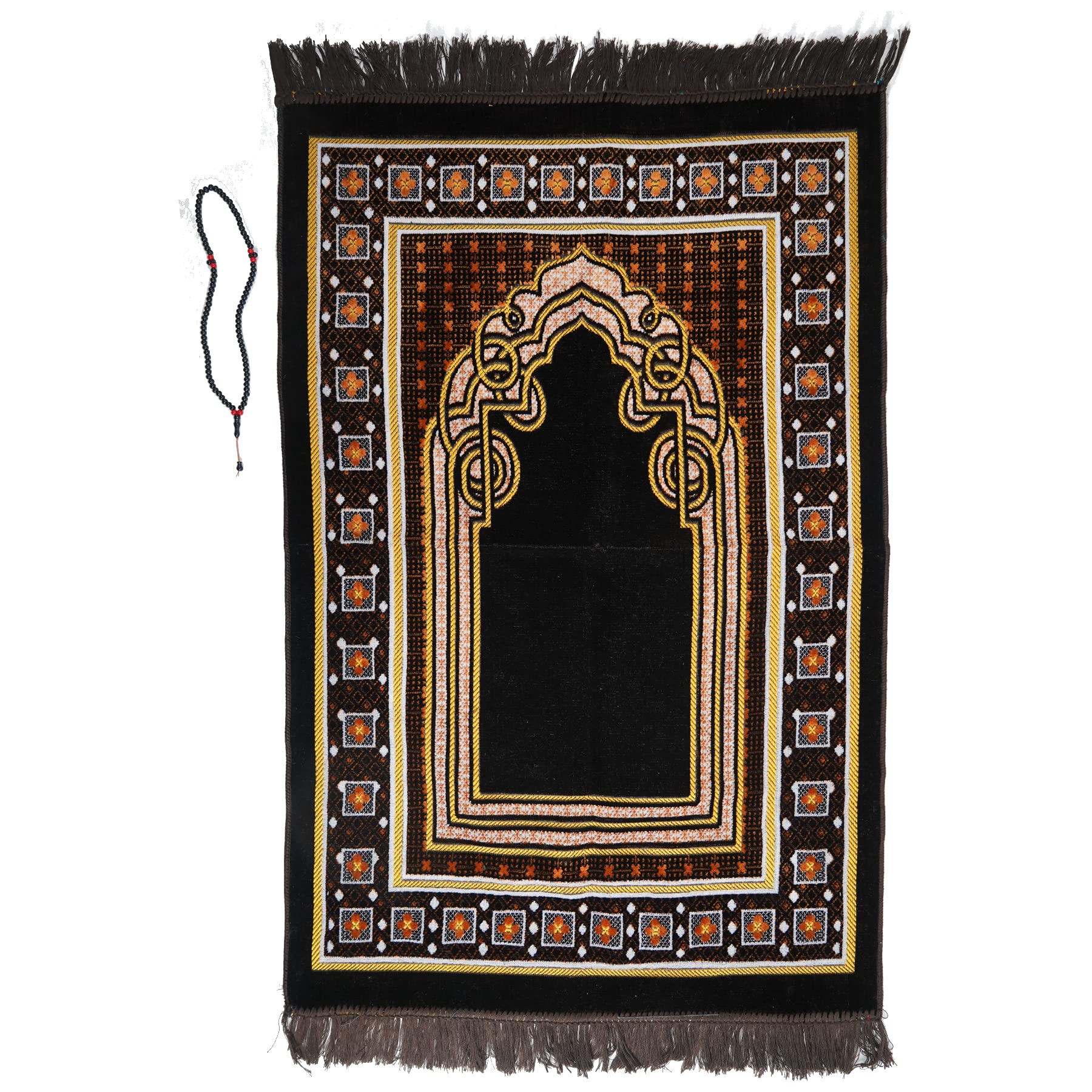 Prayer Mat (+ FREE Prayer Beads Tasbih) Islamic Namaz Lightweight soft Muslim Carpet Turkish Janamaz Namaz Sajadah, Ideal for Travel/Home/Office/Masjid/Hajj/Umrah (L-Dark Brown)