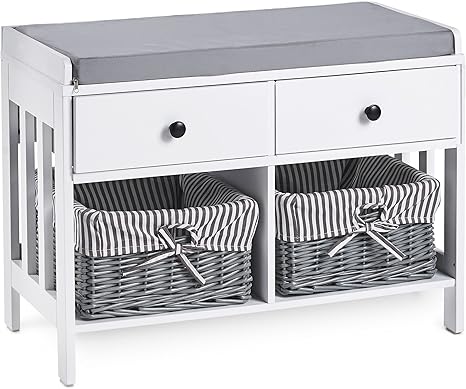 VonHaus Flurbank & Aufbewahrungsmöbel Weiß & Grau MDF Flur-/Veranda