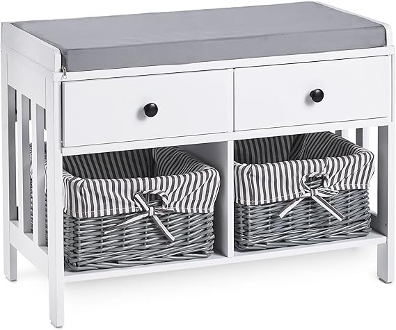 VonHaus Flurbank & Aufbewahrungsmöbel Weiß & Grau MDF Flur-/Veranda