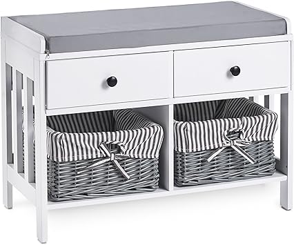 VonHaus Flurbank & Aufbewahrungsmöbel Weiß & Grau MDF Flur-/Veranda