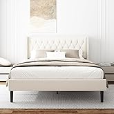 HAOARA Queen Size Bed Frame, Upholstered Platform Bed with Wingback Headboard, Velvet Button Tufted, Easy Assembly, No Box Spring Needed, Beige