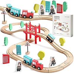 Tiny Land Wooden Train Set for Toddler - 39