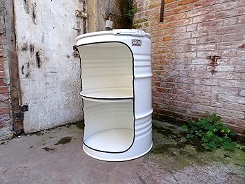 Fassmöbel Fass Design Regal Ölfass Möbel 210 Liter Volumen Farbe Weiss / Beleuchtung mit 2 Lampenfassungen