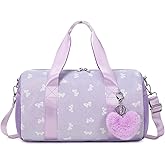 Dance Bag for Little Girls, Purple Soft Plush with Plush Pendant Ballet Gymnastics Sport Overnight Travel Sleepover Bags with Wet and Dry for Girls