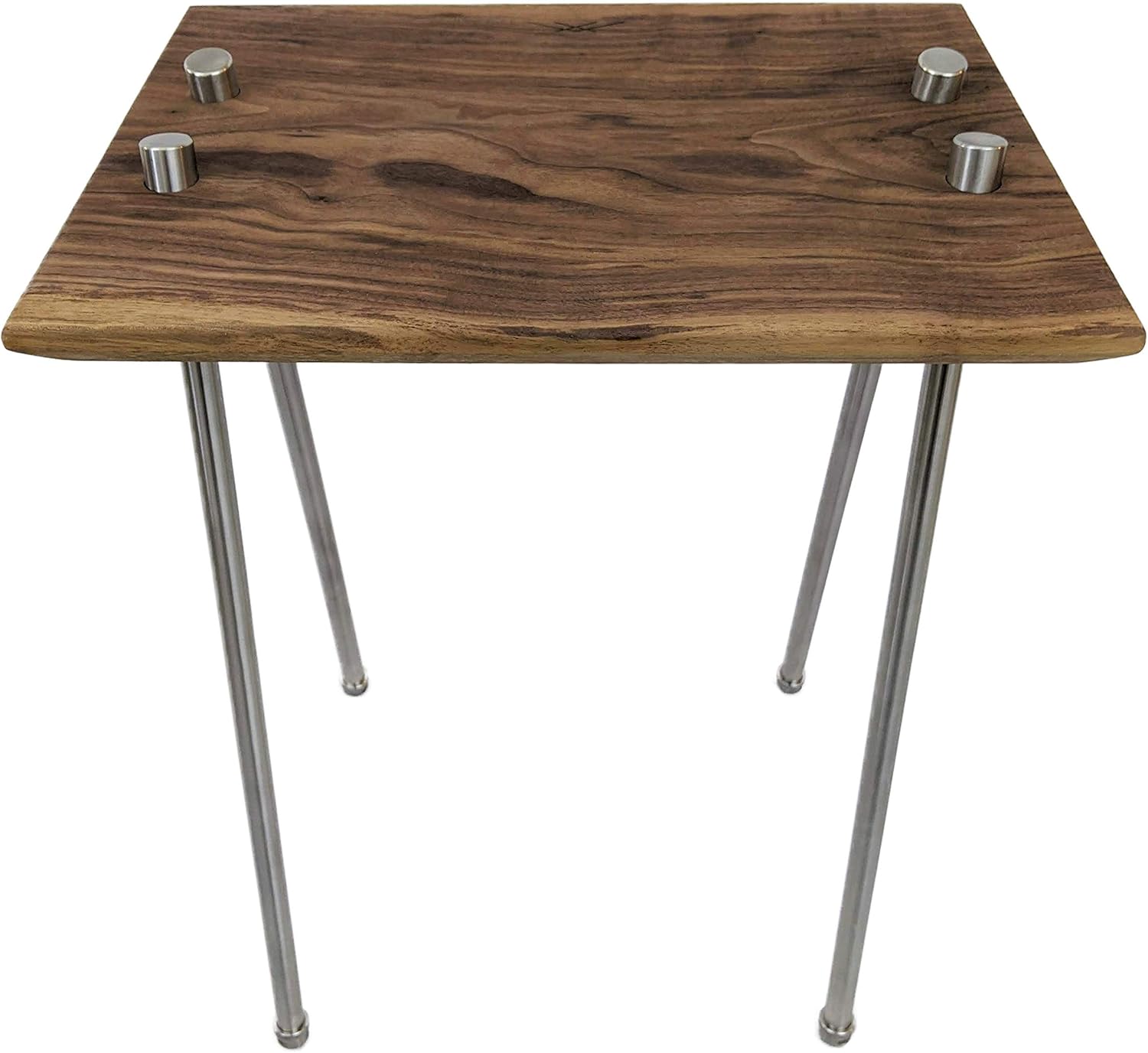 Amazon Com Kestrel Modern Solid Wood And Metal Walnut Stainless Steel Mid Century Industrial Side Table Night Stand End Table Kitchen Dining