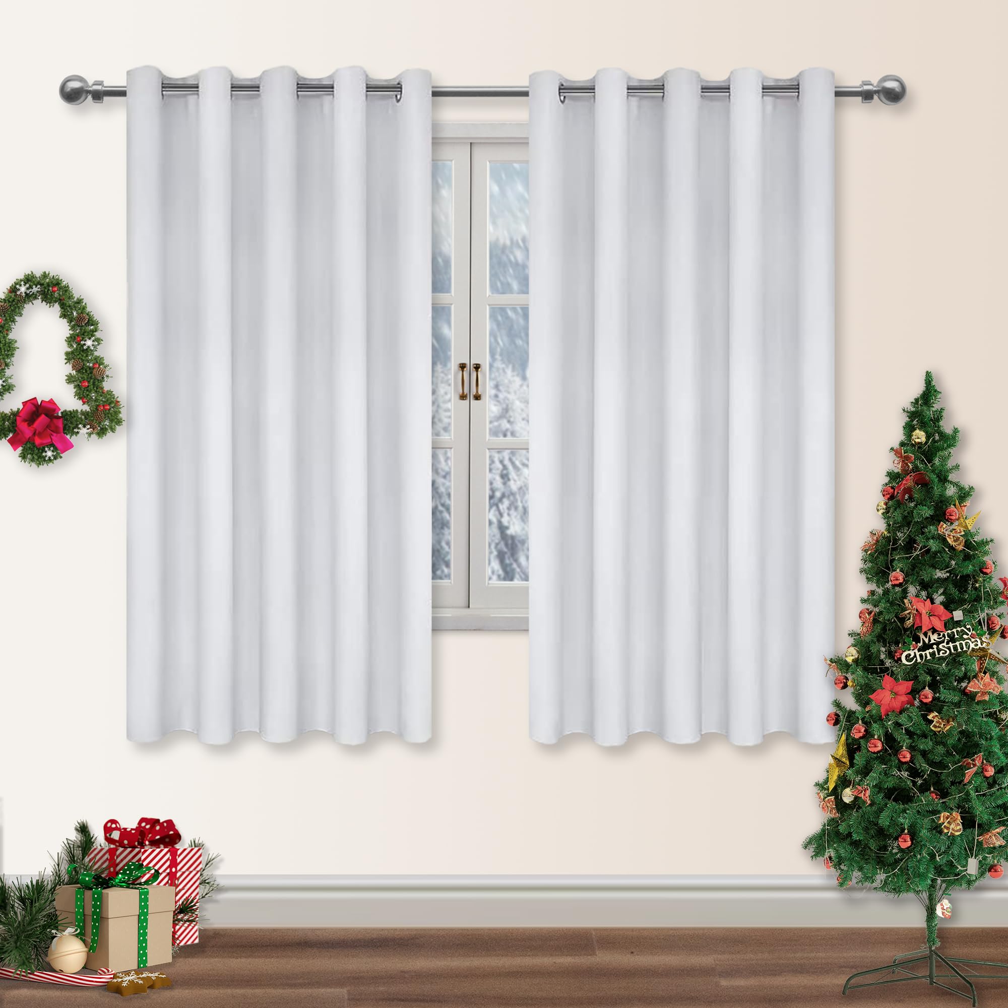 DWCN Blackout Curtains for Bedroom - Thermal Insulated Light Blocking Eyelet Window Curtains for Living Room 66 x 54 inch Length, Greyish White, 2 Panels — image 1