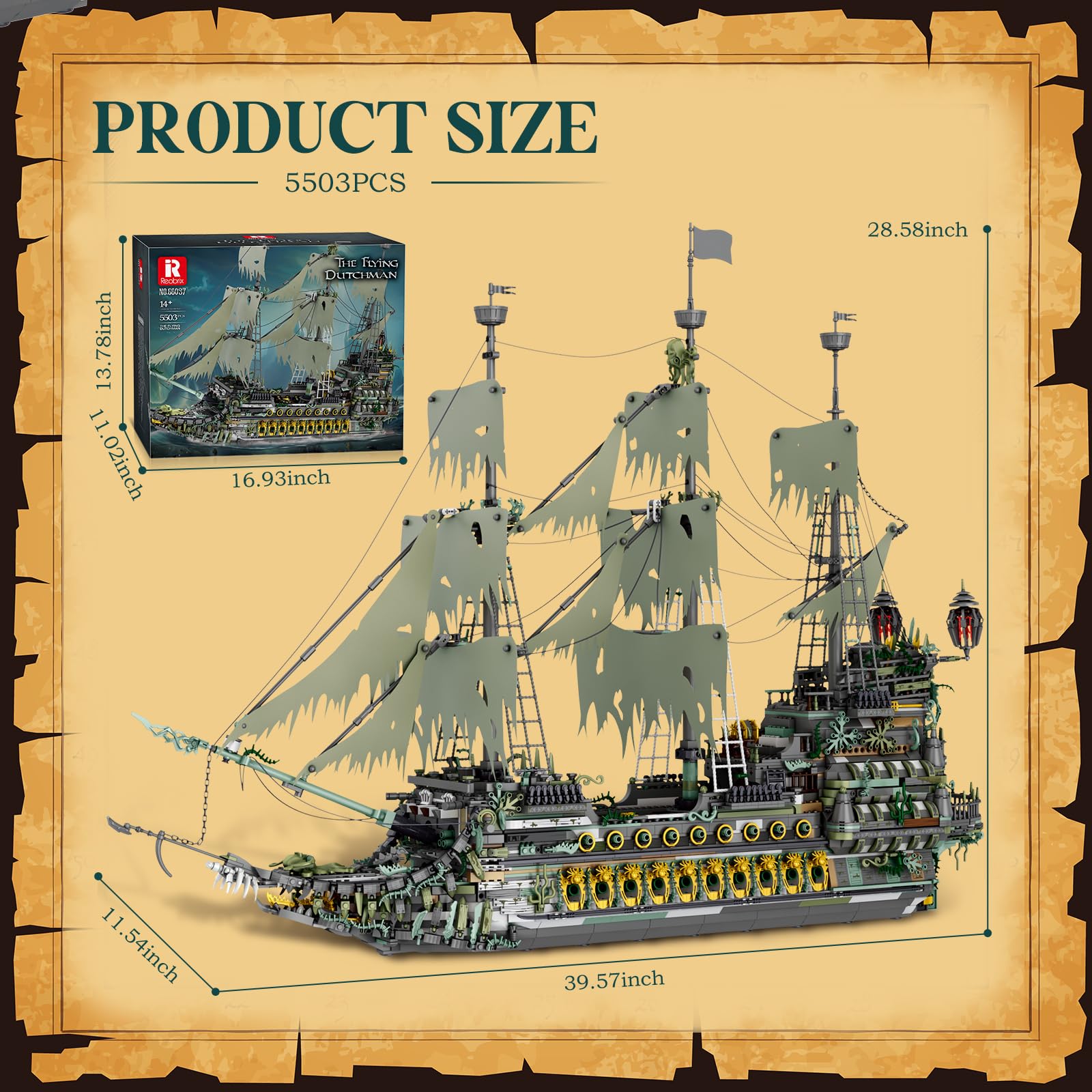 Reobrix Piratenschiff Technik Klemmbausteine,66037 Fliegenden Holländers Piratenschiff Bausteine, groß Segelschiff Spielzeug Modell für Erwachsene und Jugendliche (5865 Stück) 5