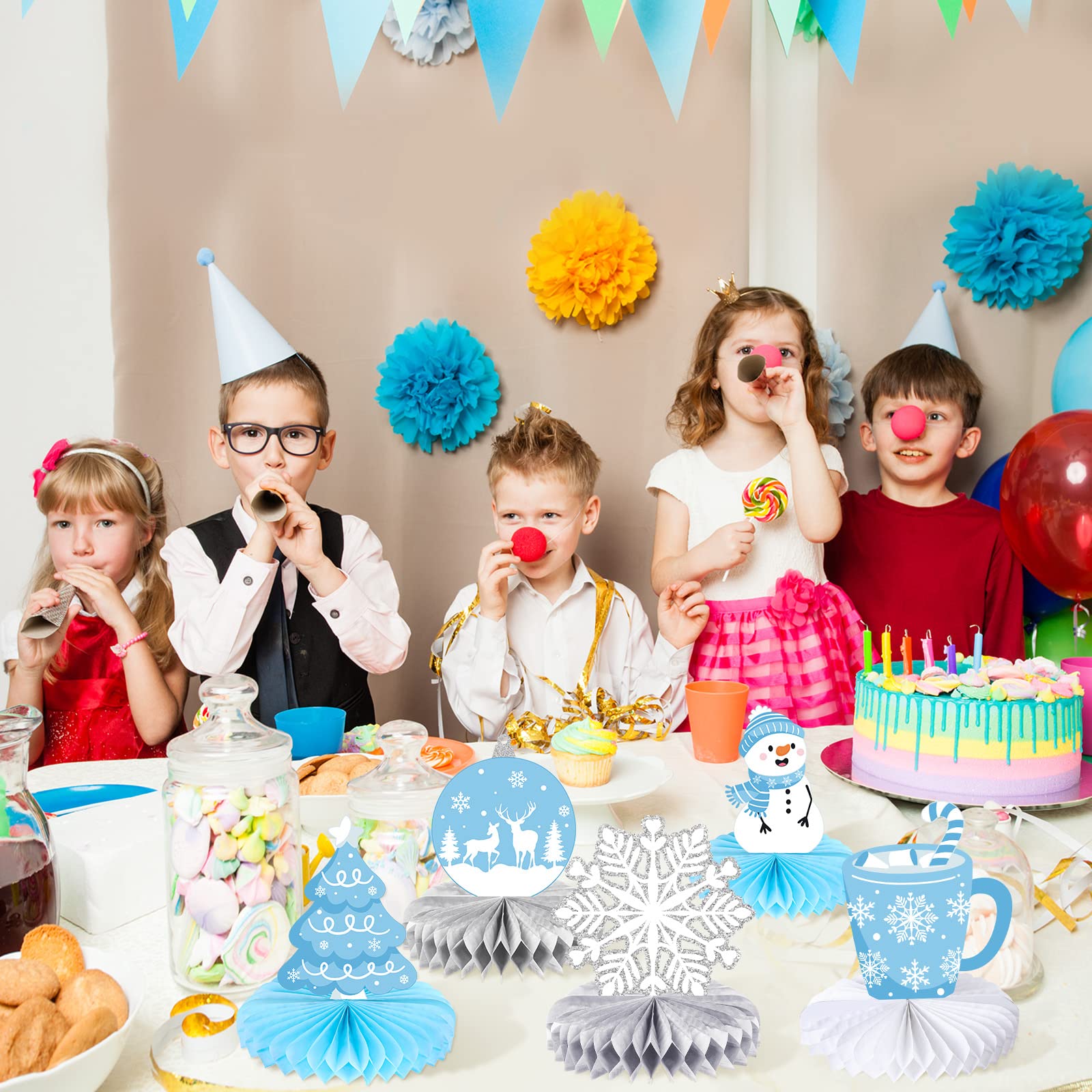 Faccito 9 Pcs Winter Table Honeycomb Centerpieces Snowflake Honeycomb Party Decorations Winter Party Centerpieces for Snowflake Theme Christmas Birthday Party Supplies(Blue)