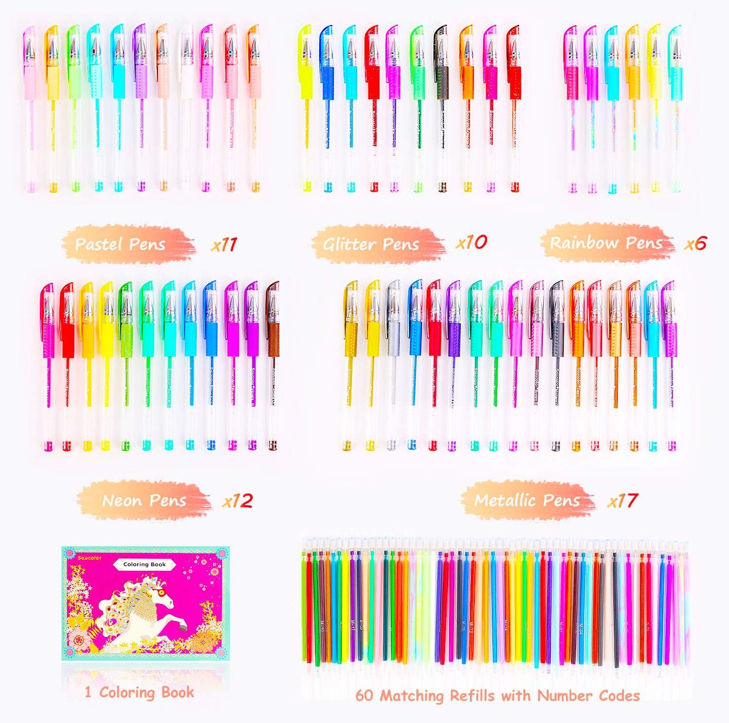 Gel Pens for Adult Coloring Books, 122 Pack Artist Colored Gel Marker Pens Set with 40% More Ink for Kids Art Supplies Drawing Note Taking Crafts Scrapbooks Bullet Journaling Doodling : Office Products