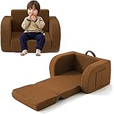 Toddler Couch, 2-in-1 Toddler Chairs Comfy 1-3 Years Old, Toddler Chair for Girls and Boys, Kids Couch Bed Fold Out, Convertible Baby Sofa to Lounge Chair for Playing, Reading, Napping, Brown