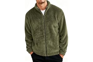 Mens Fuzzy Sherpa Jacket Fluffy Fleece Open Front Cardigan Full Zipper Coat Winter Warm Thicken Lined Outwear