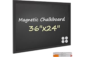 Board2by Magnetic Chalkboard Black Board 24 x 36, Large Chalk Board Blackboard for Wall Decor, Easy-to-Erase Wood Framed Magnet Board, 2 Pens, 4 Magnets for School, Home & Office (Black)