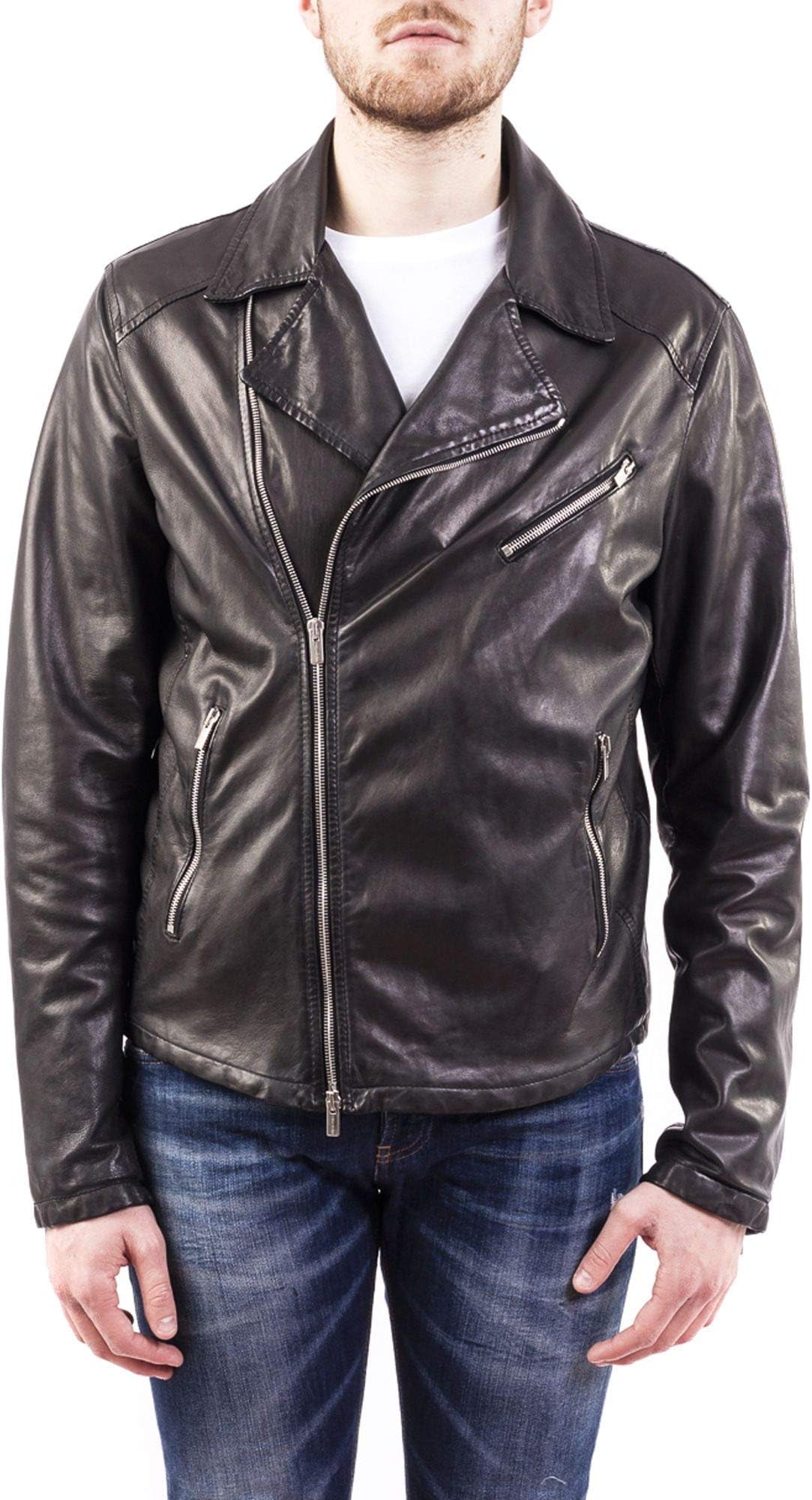 TAGLIATORE Men's Freddydde1901nero Black Leather Outerwear Jacket