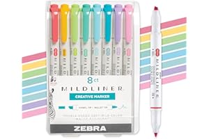 Zebra Pen Mildliner Double-Ended Highlighter Set, Broad and Fine Point Tips, Ideal for Bible Highlighting, No Bleed, Assorted Soft Hue Ink Colors, 8-Pack (78108)