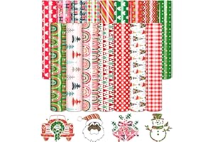Tintnut Christmas HTV Heat Transfer Vinyl - 16 Sheets 12 x 10 inches Rainbow Iron on Vinyl Gift Box Patterned HTV Bundle Red and Green HTV for Shirts DIY Compatible with Cricut or Silhoutte Cameo