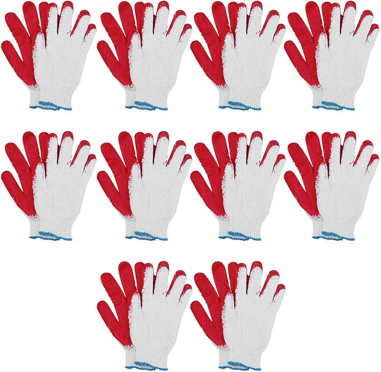 MJ 10 Pairs Industrial Safety Latex Coating String Knit Work Gloves White