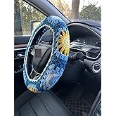 Handmade Crochet Sun and Moon Car Steering Wheel Covers Universal 14-15 inch for Women and Men (Steering Wheel Cover)