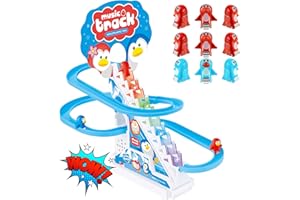QUENTRO Penguin Slide Toy Set – Stair Climbing Roller Coaster with Sliding Tracks, 9 Racing Penguins & 3-Speed Switch – Lights, Music & Quiet Mode – Educational Playset for Kids & Toddlers