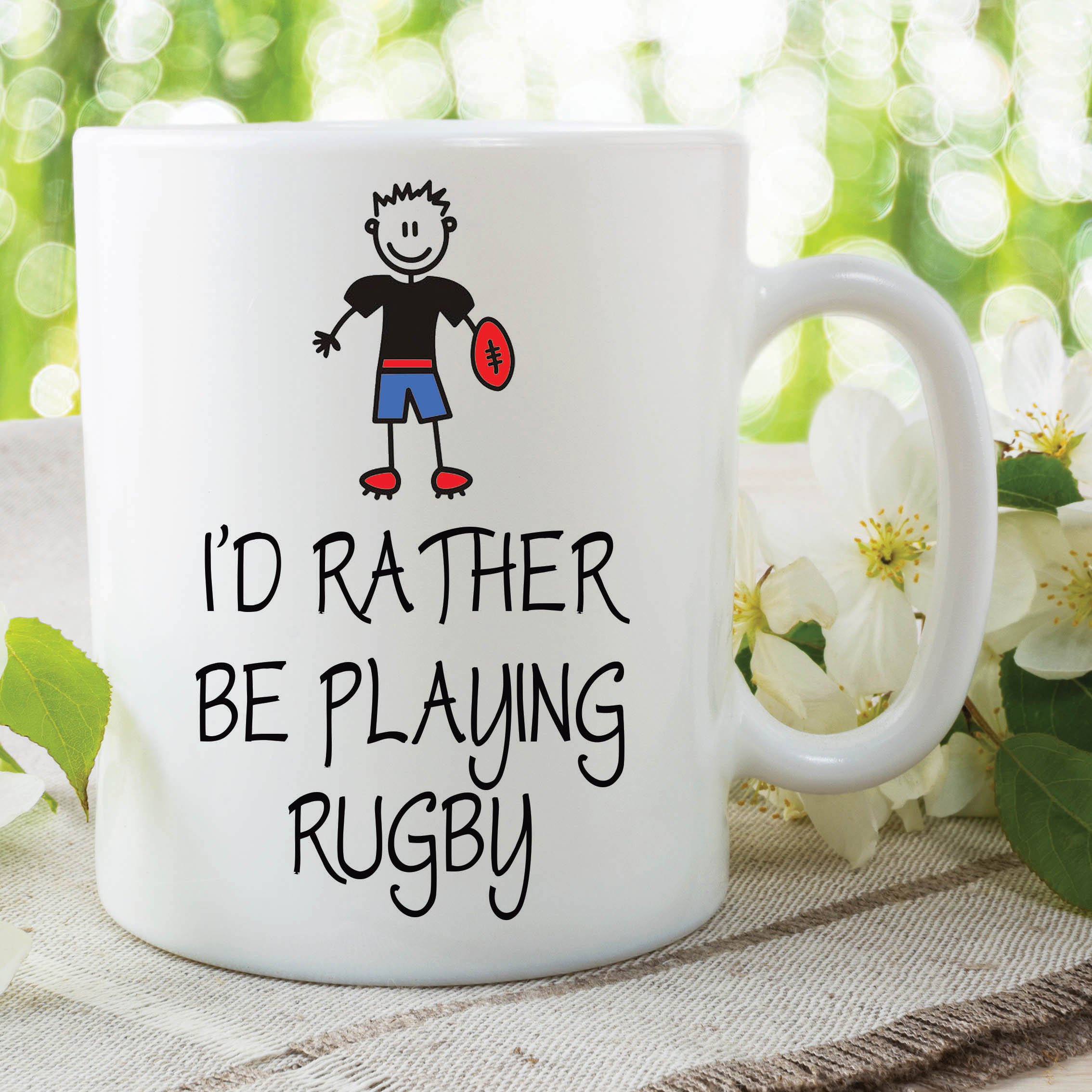 Novelty Funny Mugs I'd Rather Be Playing Rugby Gift Present Ceramic WSDMUG493