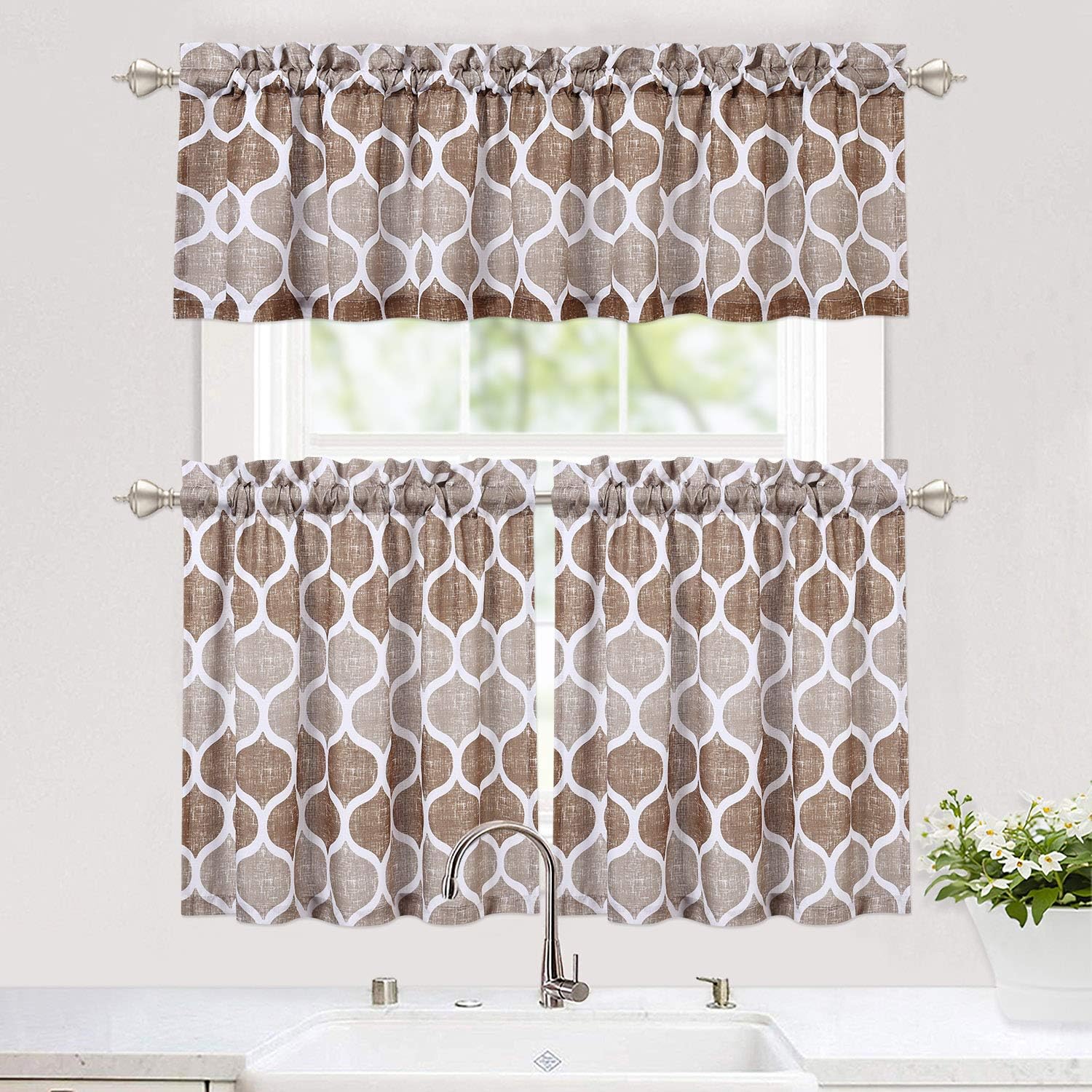 Amazon Com 3 Pieces Tier Curtains And Valances Set Moroccan Tile
