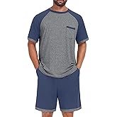NUOKESASI Mens Pajamas Set Sleepwear Soft Comfy Short Sleeve Loungewear