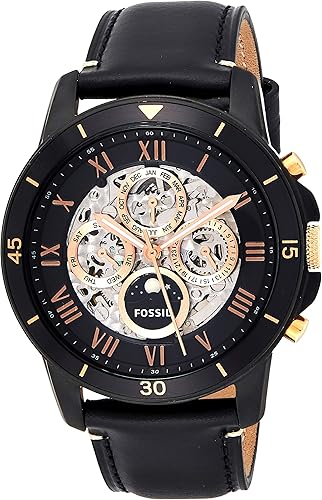 fossil grant sport automatic black leather watch