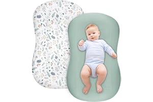 Jundetye Muslin Baby Lounger Cover, 2 Pack Muslin Cotton Newborn Lounger Cover for Girls Boys, Soft Removable Slipcover for for Infant Lounger (Green, Rabbit)
