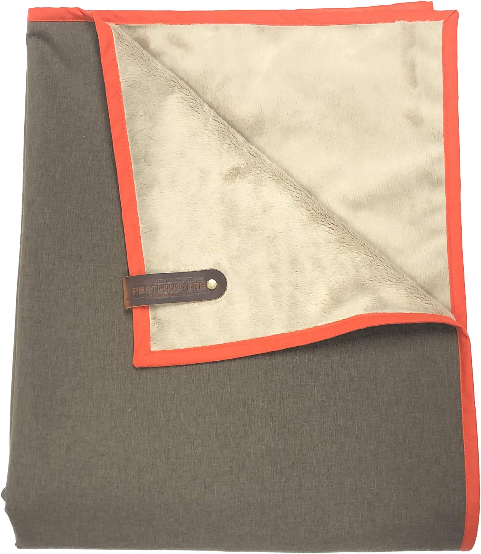Belmont Blanket HELLAGOOD Blanket Waterproof Fleece Outdoor Camping and Stadium Blanket - Handsewn in Portland, USA | Northwest Brown with Hot Orange Trim