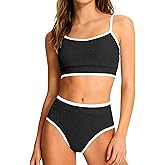 ZAANTI Girls Swimsuit Two Piece Scoop Neck Solid Color Bikini Set Adjustable Strap High Waist Bathing Suit for Girls 9-16Y