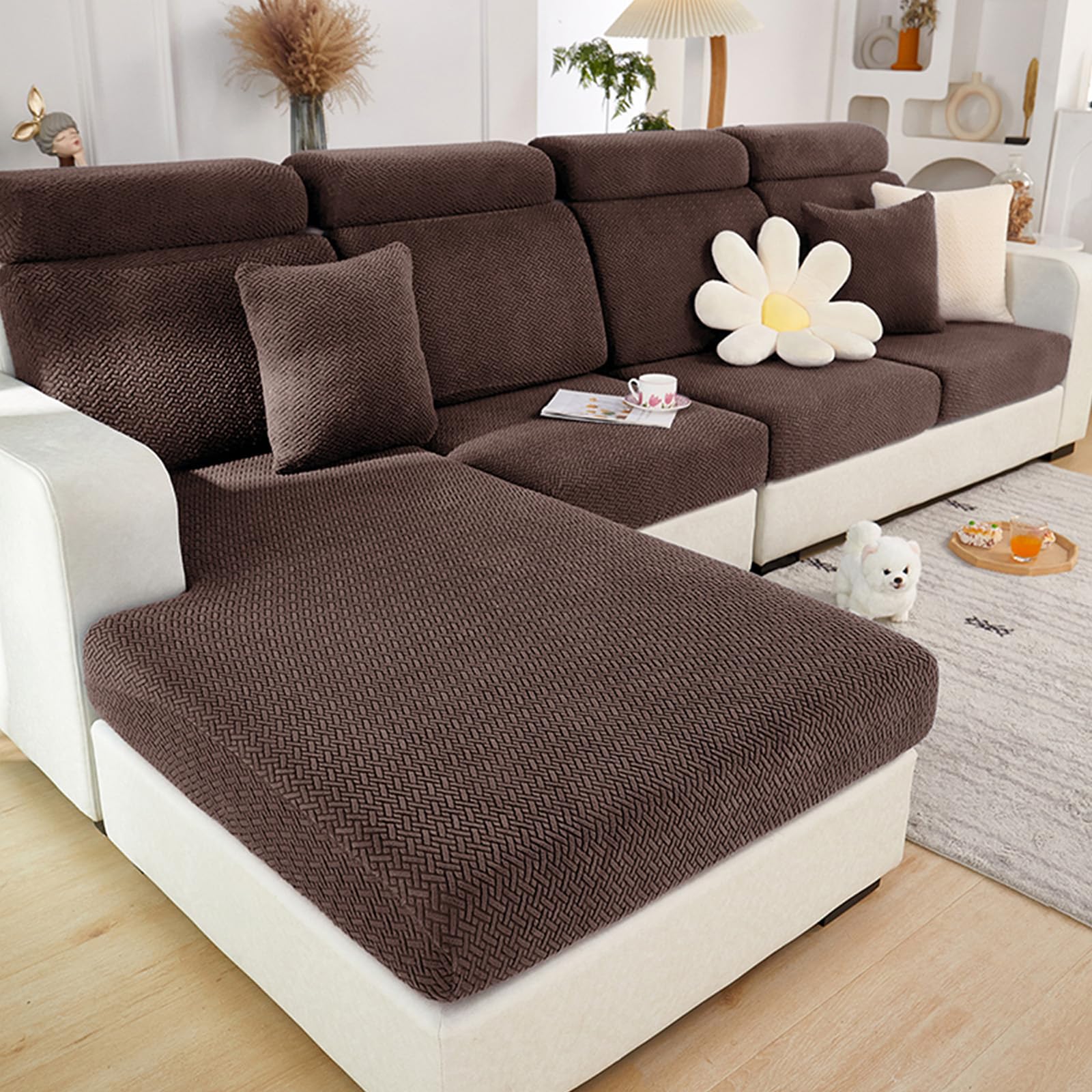 Photo 1 of Yoovat Magic Sofa Covers Magic Sofa Couch Covers 2024 New Wear-Resistant Universal Sofa Cover Stretch for Sectional Slipcovers (Texture-Brown,Chaise Cover)