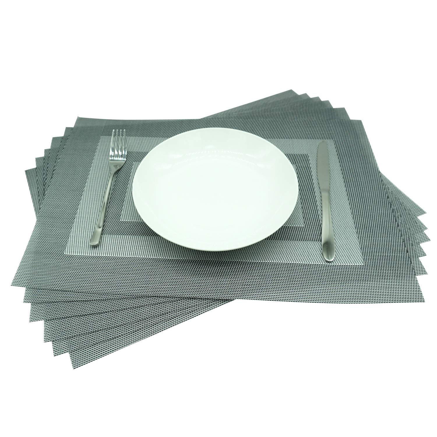 yara home décor Placemats Glitter Silver Grey PVC Frame Woven Washable Large Kitchen Dining Table Place Mats set of 6, Heat Insulation 45 x 30cm