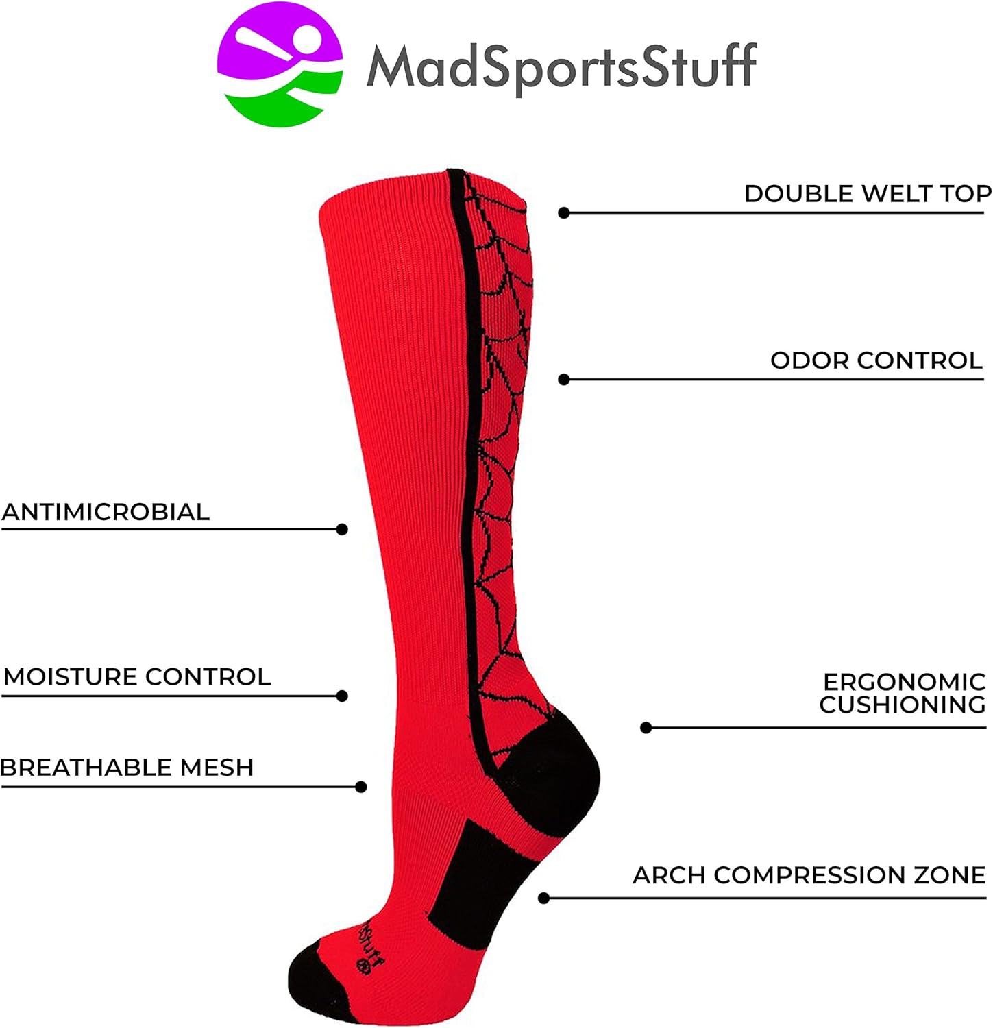 MadSportsStuff Crazy Spider Web Over The Calf Athletic Socks : Clothing