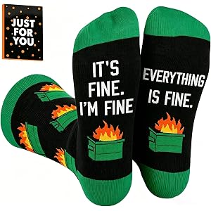 Coworker Gifts Funny Dumpster Fire Socks for Men Christmas Stocking Stuffer | Gag gift for coworker friends idea cool birthda