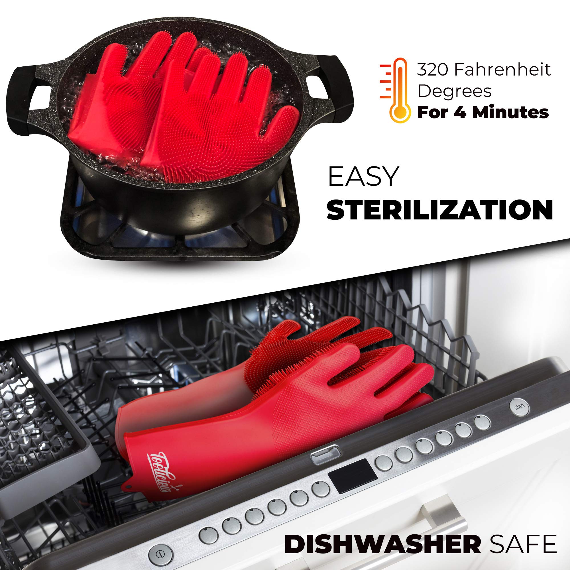 Magic SakSak Silicone Reusable Dishwashing Gloves | Pair Of Rubber Scrubbing Gloves For Dishes | Wash Cleaning Gloves With Sponge Scrubbers For Washing Kitchen, Bathroom, Car and More