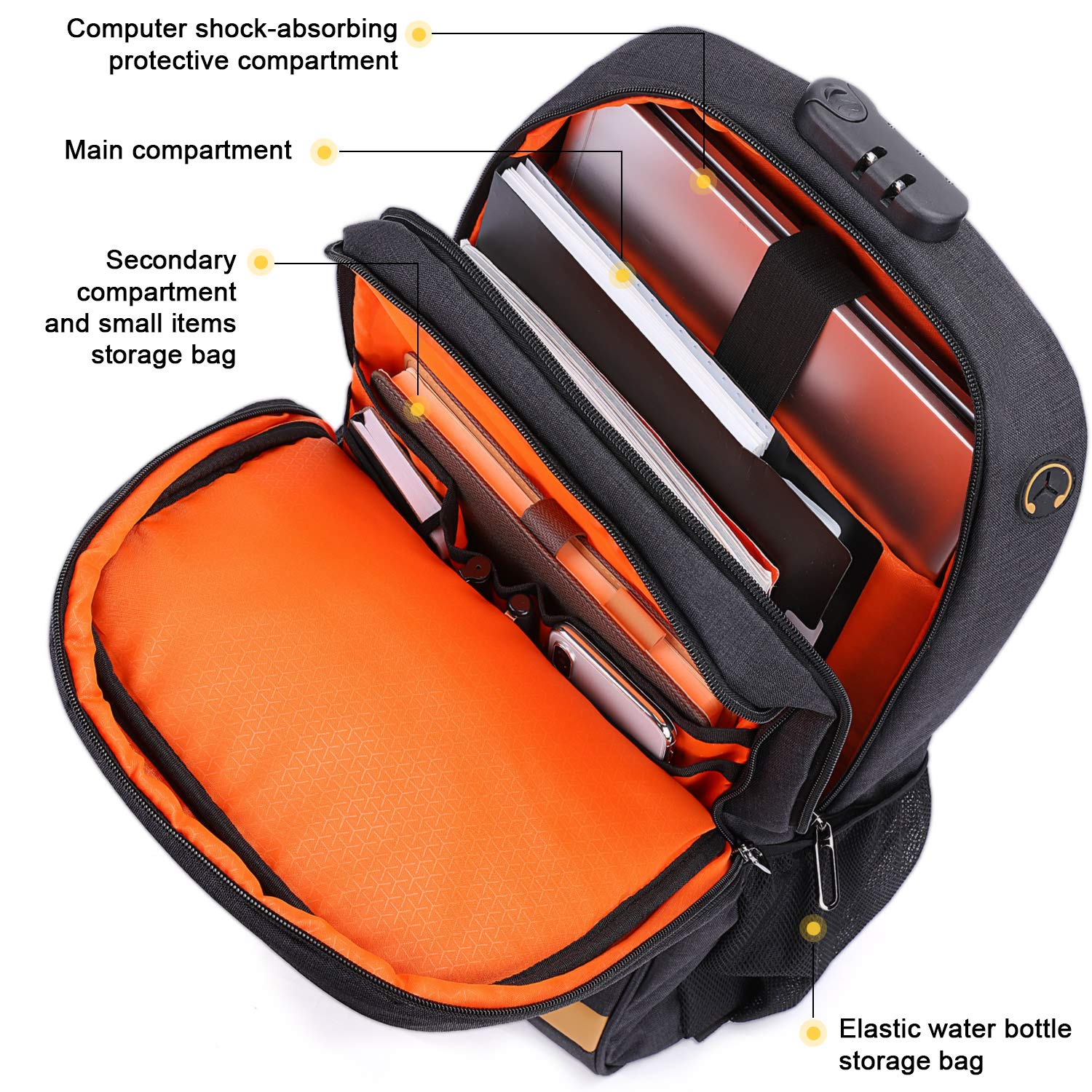 Computer Backpack,Travel Laptop Backpack with Lock Anti Theft Durable, Water Resistant College Students Lightweight Slim Computer Bag for Women/Men Fits 15.6 Inch Laptop and Notebook, Black