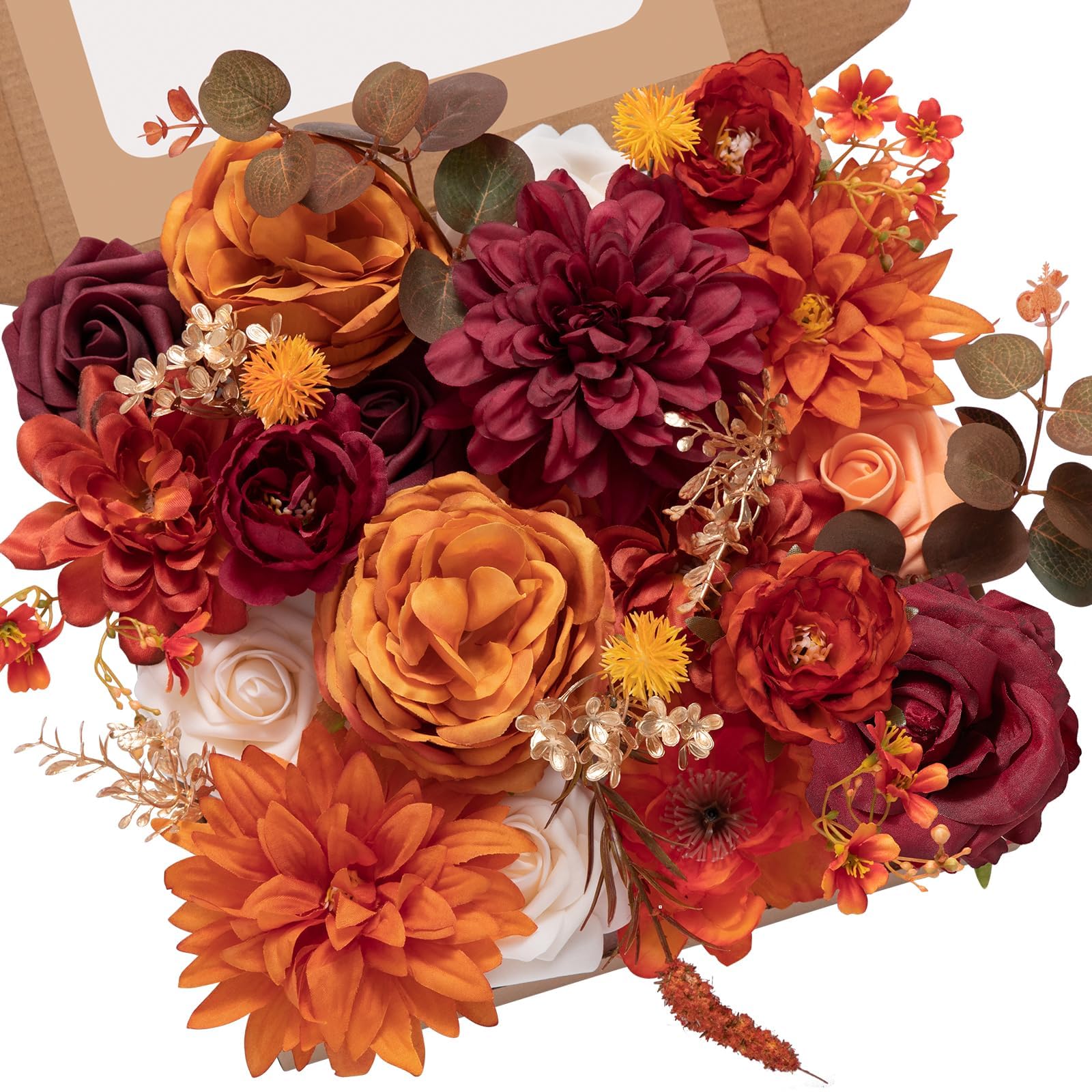 Serwalin Artificial Flowers Orange Burgundy Spring Fake Flowers for DIY Table Centerpieces for Wedding Bouquets Centerpieces Arrangements Silk Flowers Party Baby Shower Home Decorations