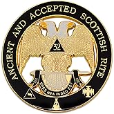 32nd Degree Ancient &amp; Accepted Scottish Rite Round Masonic Auto Emblem - [Black &amp; Gold][3'' Diameter]