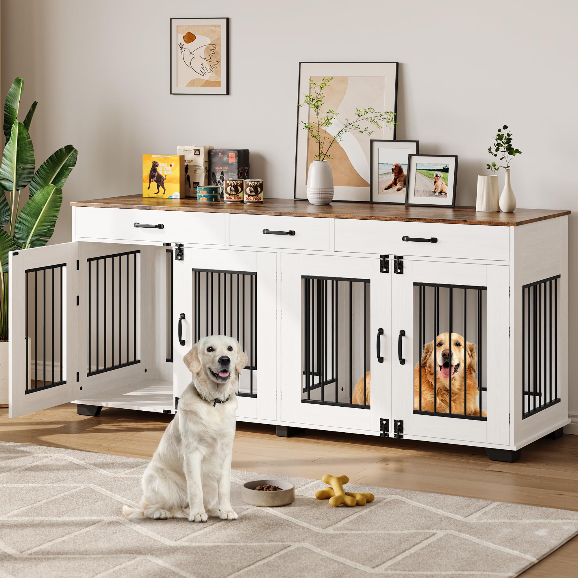 Photo 1 of ***NO HARDWARE ***71 Inch Double Dog Crate Furniture, Extra Large Dog Kennel Indoor with Divider,Heavy Duty Dog Cage,Decorative Wooden Dog House Decorative Table TV Stand, Pet House, for Large Medium Dogs,White