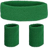 MECCANIXITY Sweat Band Set Sports Terry Cloth Headband Wristband Set Moisture Wicking Sweat Absorbing Head Band for Women Men Workout Exercise Basketball