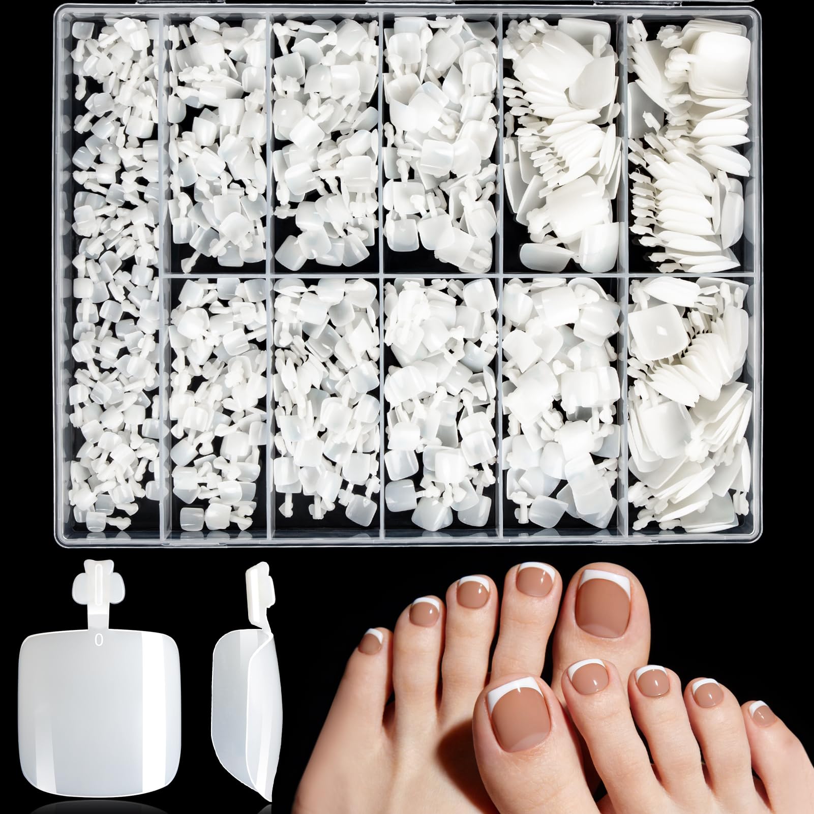 550 Pieces False Toenail Tips Set, 11 Sizes Acrylic Artificial Toe Nail, Full Cover Fake Toenails Short, Stick On Toenails with Box for Women Girls Nail Art DIY and Salon Foot Manicure