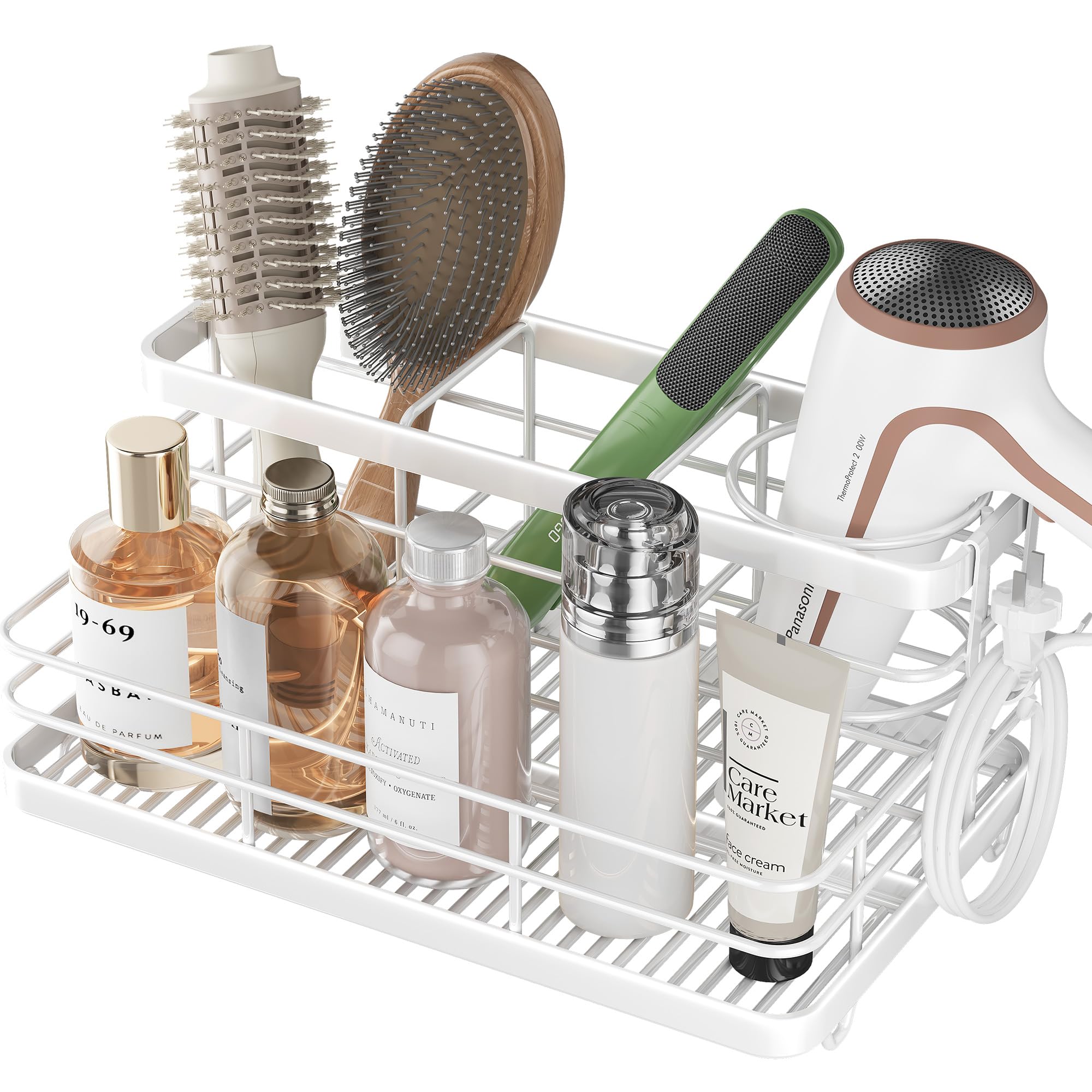 VITVITI Hair Dryer Holder, Wall Mounted Hair Accessories Organiser for Bathroom Accessories, Tools Storage Rack for Hairdreyer Straightener, Dressing Table Organiser - White