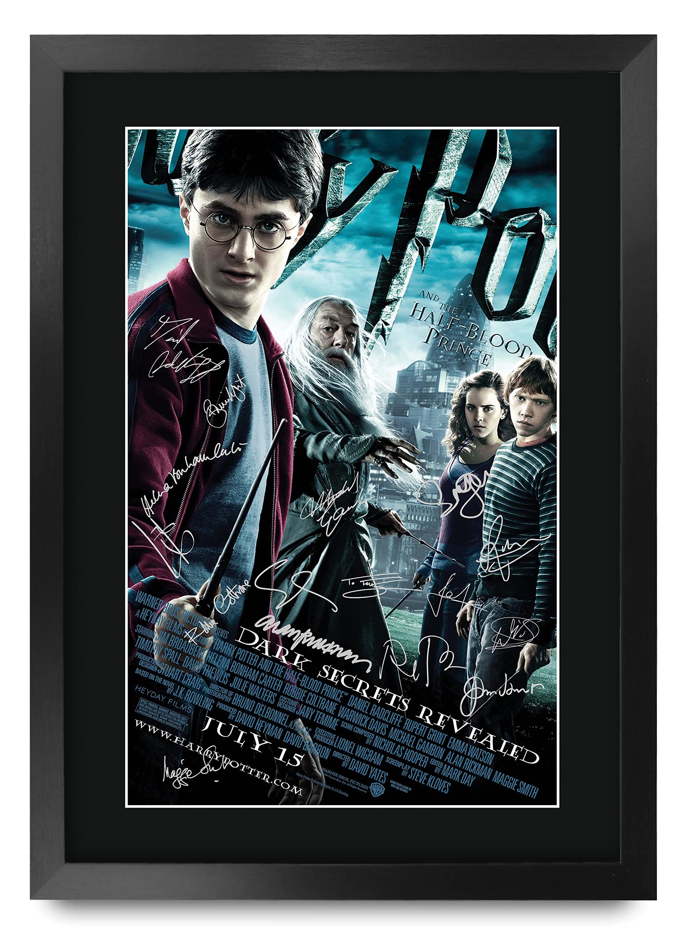 HWC Trading Half-Blood Prince Harry Potter The Cast Daniel Radcliffe Emma Watson Rupert Grint Gifts Printed Poster Signed Autograph Picture for Movie Memorabilia Fans - A3 Framed