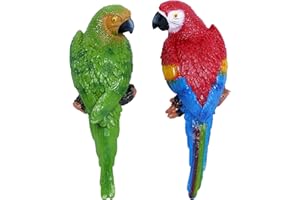 NNBDBVDHS 2 Pcs Fake Parrot Decor Artificial Parrots Tiki Statue Decorations 12.9" Lifelike Outdoors Macaw Sculpture Tropical Realistic Green Red Parrot Bird Decorative for Patio Garden Yard Lawn Tree Wall