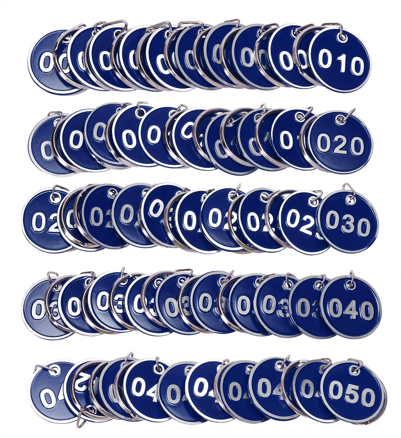 ONLYKXY 1-50 Number Colorful Tough Aluminum Metal Numbered Marking Identification Hang Tags Luggage Labels ID Tag with Split Rings for Organized Coded Key Box Cabinet System Identifier (Blue)