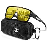 suoso Night Vision Driving Glasses Fit Over Eyeglasses – Polarized Anti-Glare Yellow Lens Nighttime Glasses for Men & Women