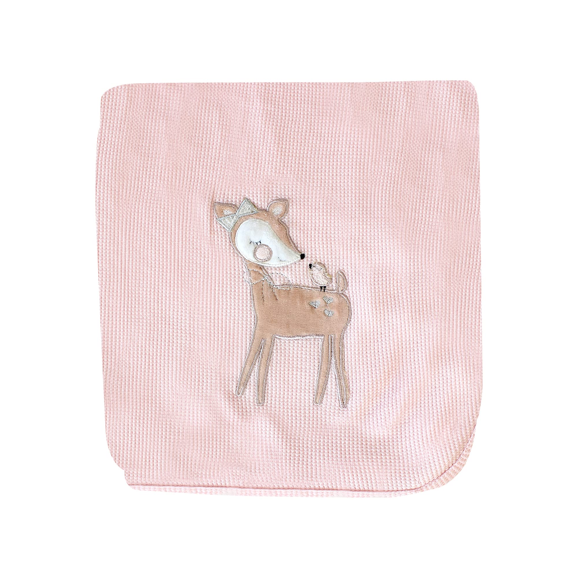 Socksmad 2 Pack Baby Blankets 100% Soft Cotton with Embroidery Cot Crib Moses Basket Pram Cellular Blanket (Pink Deer)